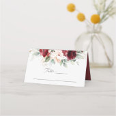 Platzkarte für Hochzeiten in Burgund und Rosa (Vorderseite)