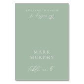 Platzkarte für Hochzeitssachen mit Grün- und Weißk Tischnummer (Vorderseite)