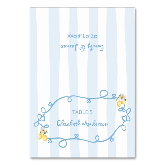 Platzkarte für Lemon Blue Bows Tischnummer (Vorderseite)