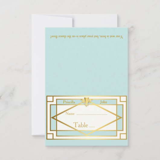 Platzkarte, Hochzeit, Meeting, Gatsby, Minze weiß Einladung (Vorderseite)