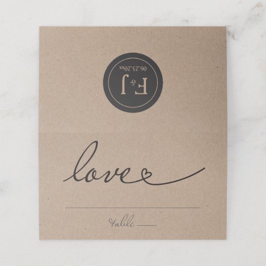 Platzkarte Hochzeit, rustikales Kraftpapier der Es (Außenseite Aufgefaltet)