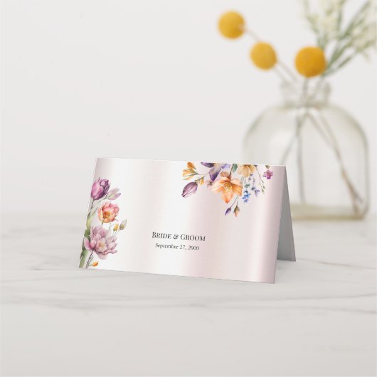 Platzkarte mit farbenfrohen Frühlingsblumen (Rückseite)