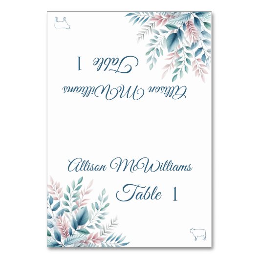 Platzkarte-Pastel Botanisch-Fleisch- Tischnummer (Vorderseite)