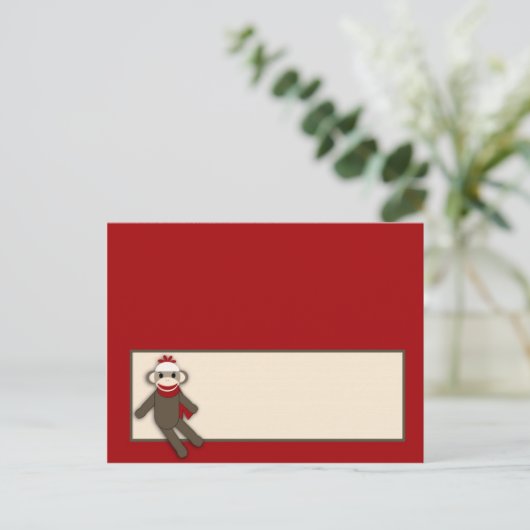 Platzkarte Red Sock Monkey Postkarte (Stehend Vorderseite)