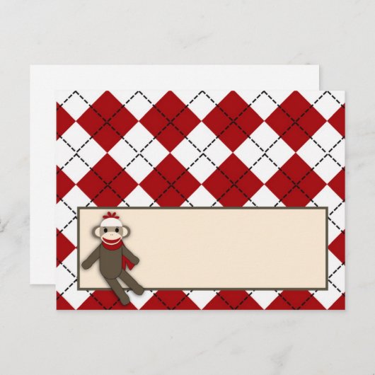 Platzkarte Red Sock Monkey Raute Postkarte (Vorne/Hinten)