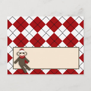 Platzkarte Red Sock Monkey Raute Postkarte