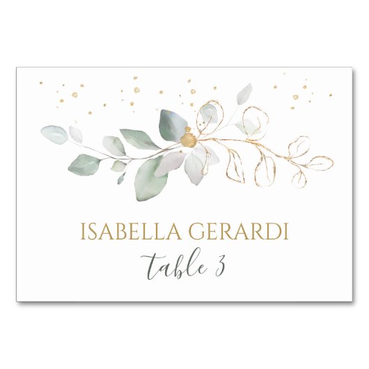 Platzkarte von Aquarellgrün und Goldfolien Tischnummer (Vorderseite)