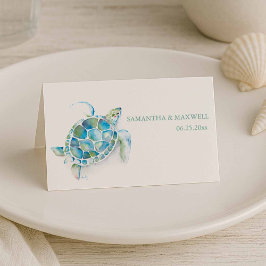 Platzkarte Watercolor Beach Coastal Wedding