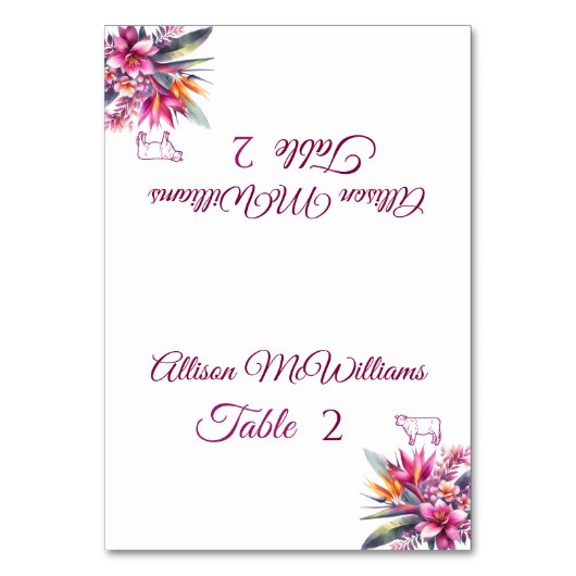 Platzkarte-Watercolor, tropisches Bliss-Fleisch- Tischnummer (Vorderseite)