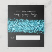 Platzkarte Wedding Party Glitzern Türkis (Außenseite Aufgefaltet)
