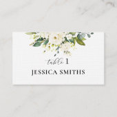 Platzkarte "White Roses Floral Wedding Flat" (Vorderseite)