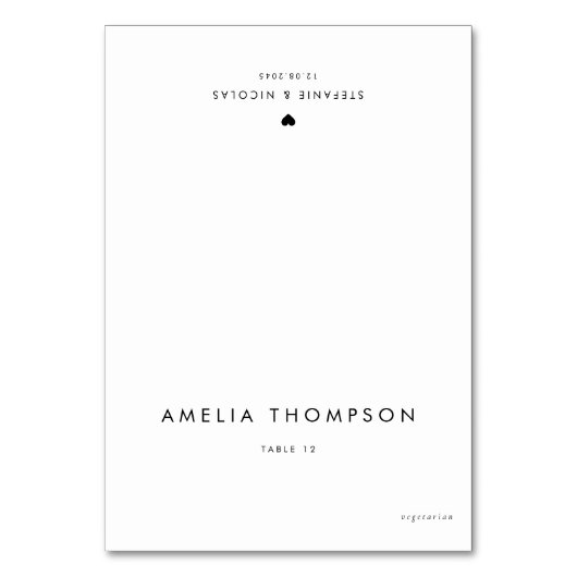 Platzkarte zum Minimalistischen Hochzeitsessen Tischnummer (Vorderseite)