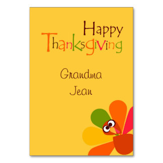 Platzkarten für das Menü "Erntedank Peeping Turkey Tischnummer