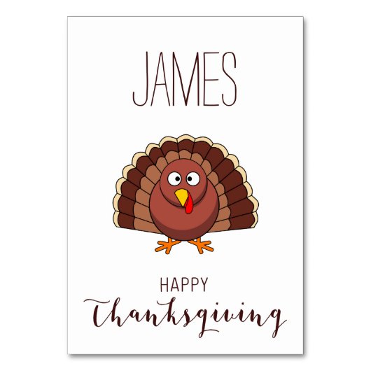 Platzkarten für den weißen Erntedank mit der Türke Tischnummer (Vorderseite)