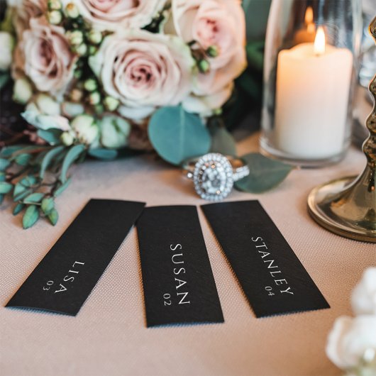 Platzkarten für die Black Minimal Wedding Name Tag
