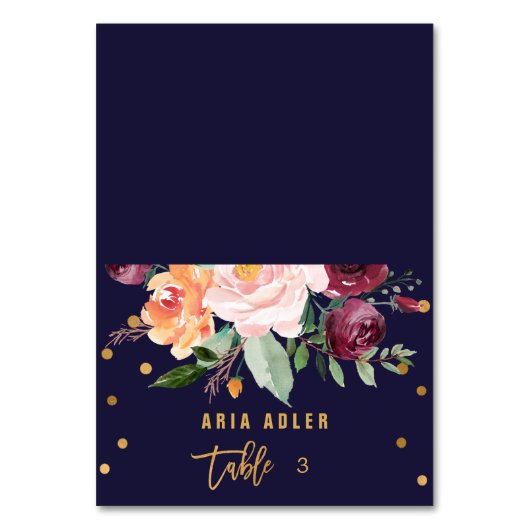 Platzkarten für Herbst-Floral Tischnummer (Vorderseite)