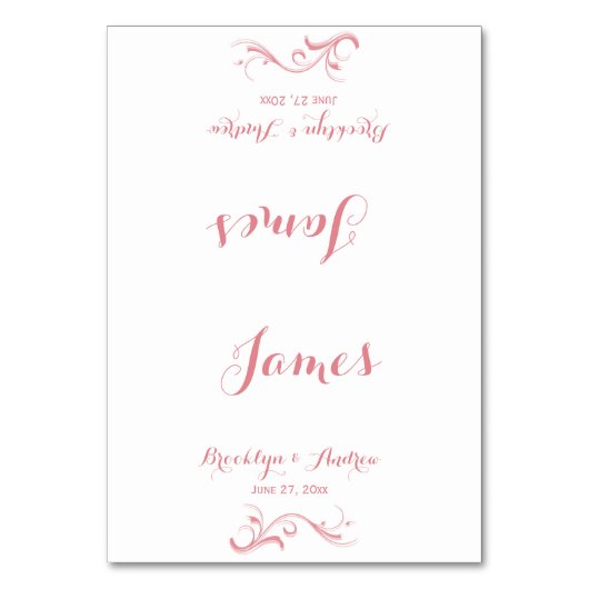 Platzkarten für Hochzeiten in Weiß und Rosa Tischnummer (Vorderseite)