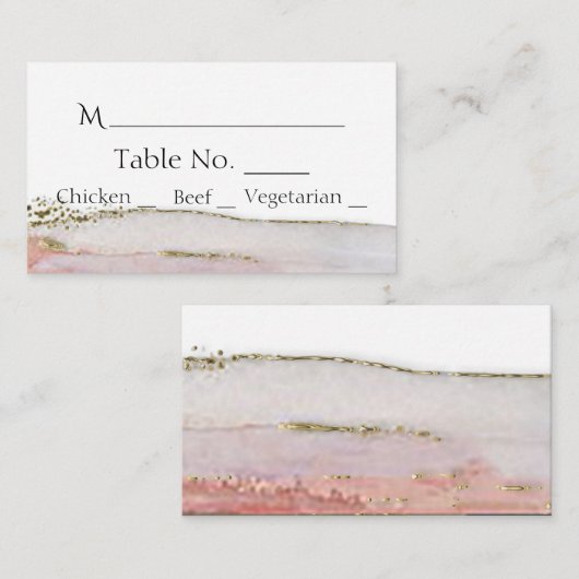 Platzkarten für Hochzeiten mit Peach und Gold Wate (Vorne/Hinten)