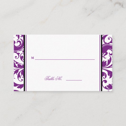 Platzkarten für lila SwirbelDamast (Vorderseite)