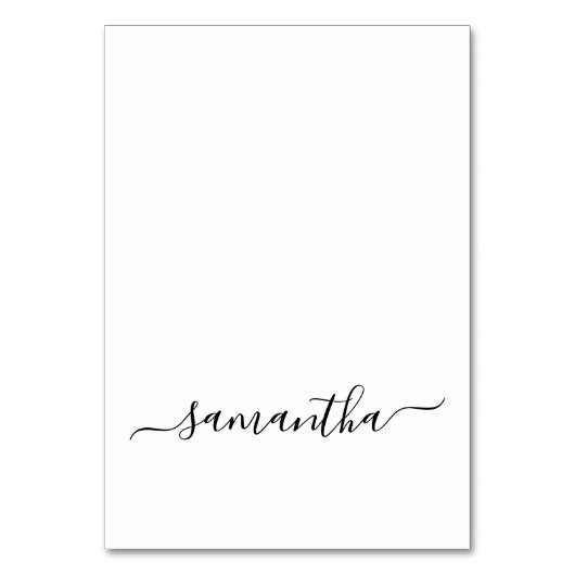 Platzkarten für schwarze, elegante Skriptsignature Tischnummer (Vorderseite)