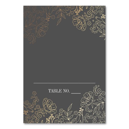 Platzkarten in Gold und Grau Tischnummer (Vorderseite)