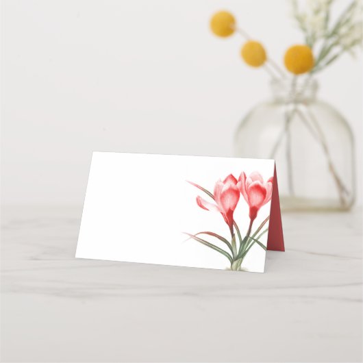 Platzkarten in Rosa Crocus Aquarellkunst (Vorderseite)