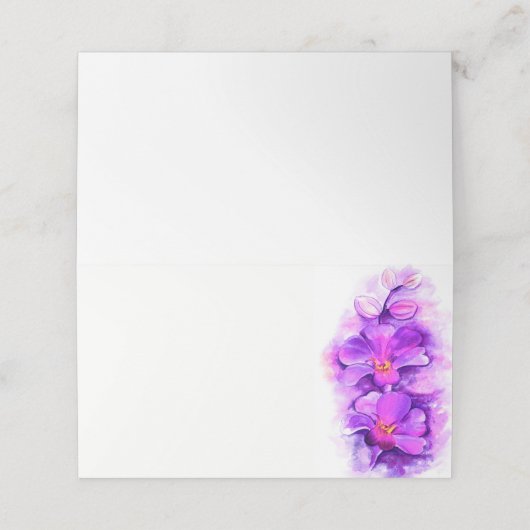 Platzkarten lila Orchideenkunst (Außenseite Aufgefaltet)