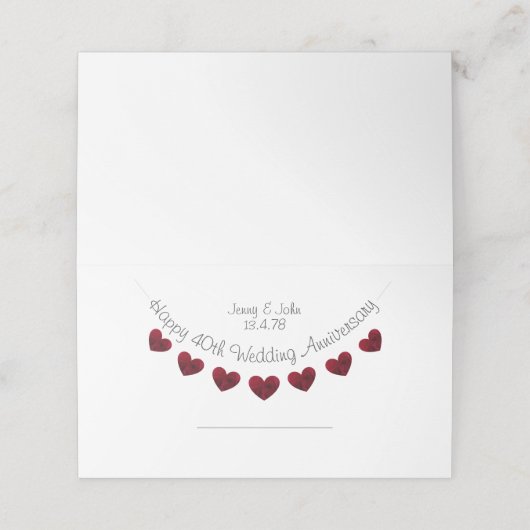 Platzkarten zum 40. Geburtstag der Ruby (Außenseite Aufgefaltet)