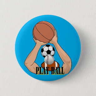 Play Ball Games sport athletic Cartoon Art Button