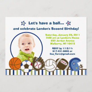 Play Ball Sports Custom Foto Geburtstag Einladunge Einladung