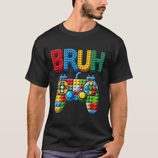 Play Building Blocks Bruh Saying Gamer Boys Brick  T-Shirt (Vorderseite)