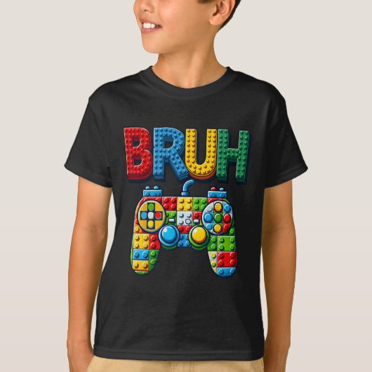 Play Building Blocks Bruh Saying Gamer Boys Brick T-Shirt (Vorderseite)