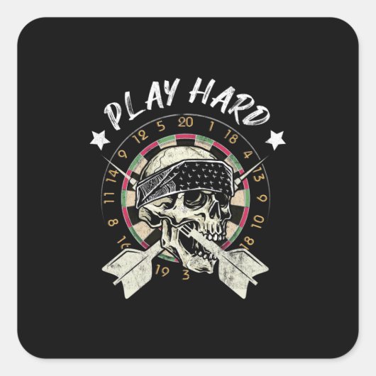 Play Dart Hard Quadratischer Aufkleber (Vorderseite)