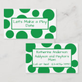 Play Date Green Polka Dot Business Card Visitenkarte (Vorne/Hinten)