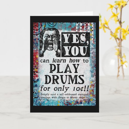 Play Drums - Funny Vintage Ad Karte (Gelbe Blume)