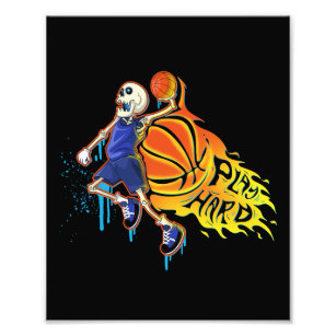 Play Hard Retro Slam Dunk Skull Basketball Fotodruck