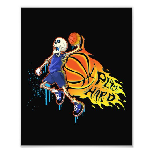 Play Hard Retro Slam Dunk Skull Basketball Fotodruck (Vorne)
