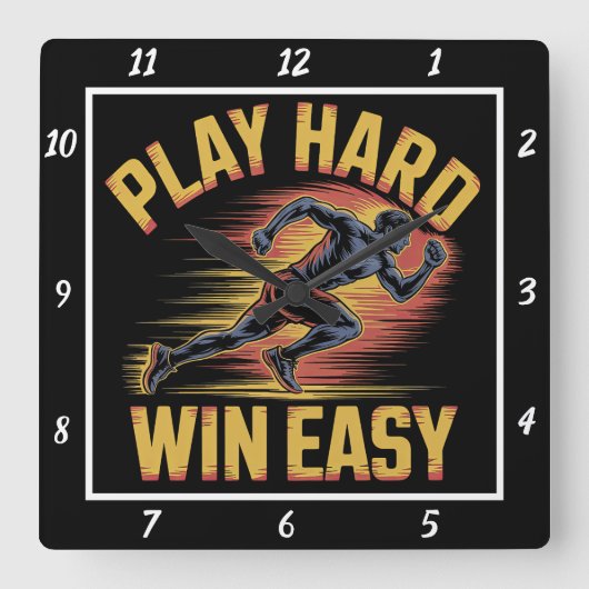 Play Hard Win Easy Runner Quadratische Wanduhr (Vorderseite)