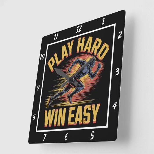 Play Hard Win Easy Runner Quadratische Wanduhr (Winkel)