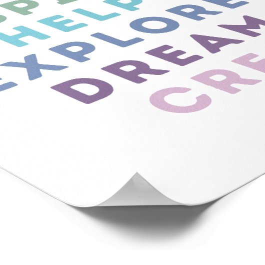 Play, Learn, Inspirier, Help, Exploration, Dream,  Poster (Ecke)