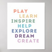 Play, Learn, Inspirier, Help, Exploration, Dream,  Poster (Vorne)
