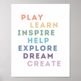Play, Learn, Inspirier, Help, Exploration, Dream,  Poster