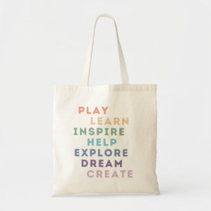Play, Learn, Inspirier, Help, Exploration, Dream,  Tragetasche