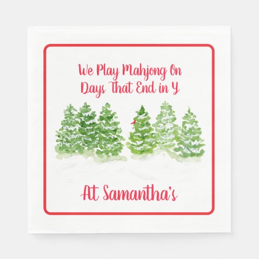 Play MAHJONG Watercolor Winter Trees PERSONALIZE Serviette (Vorderseite)