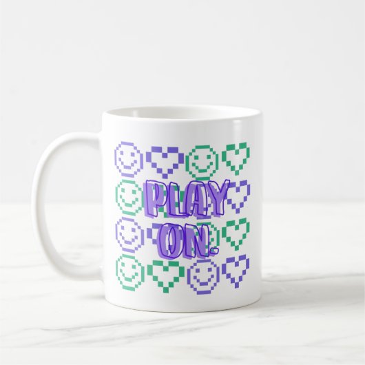 Play On & Gaming-Stil pixelige Elemente Kaffeetasse (Links)