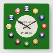 Play Pool - Eine Pool-Ball-Wall-Uhr Quadratische Wanduhr (Vorderseite)
