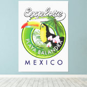 Playa Balandra Mexico Retro-Logo Leinwanddruck (Insitu (Holzboden))