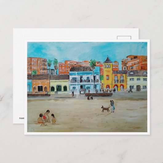 Playa de la Malvarrosa Malerei von Alfred Fox Postkarte (Vorne/Hinten)