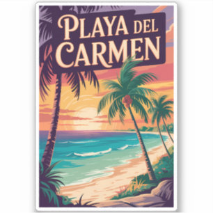 Playa del Carmen Illustration Reise Kunst Vintage Aufkleber