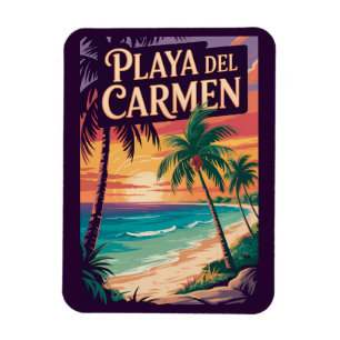 Playa del Carmen Illustration Reise Kunst Vintage Magnet
